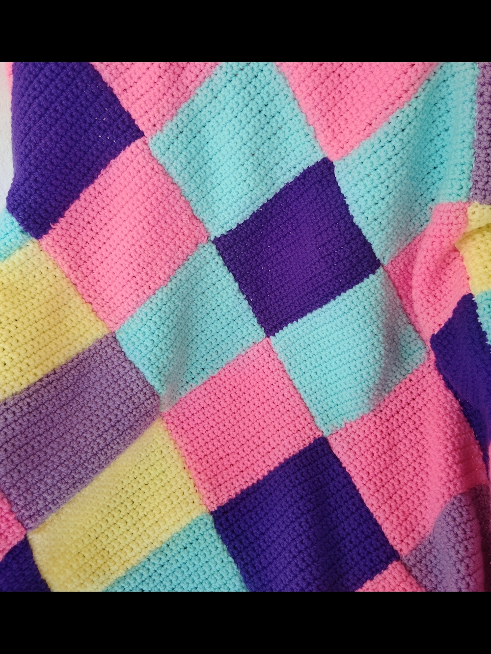 Handcrafted Multicolor Colorblock Patchwork Crochet Throw Blanket - Picture 3 of 7